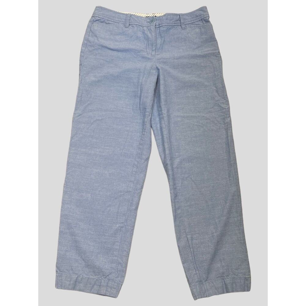 Talbots Perfect Crop Pant Capris Chambray Light Blue Cuff Button Detail Summer 6